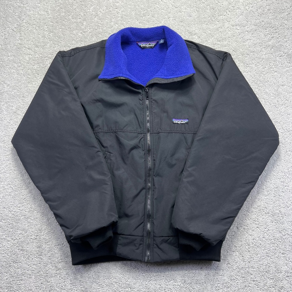 VINTAGE Patagonia Jacket Size Small Black Bomber Zip Up Fleece Lined Made in USA